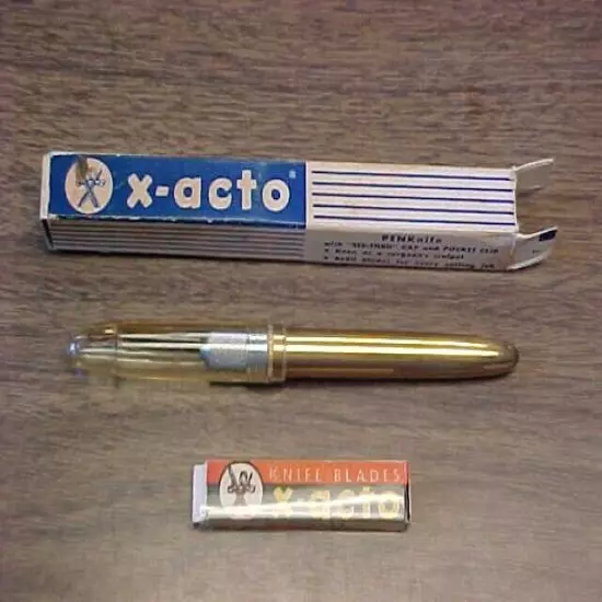 Vintage X-ACTO No 3-ST Pen Knife Gold Tone Metal Barrel Safety Cap Pocket Clip