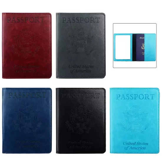 Leather Passport Vaccine Card Passport Holder Travel Wallet Blocking Case Cover