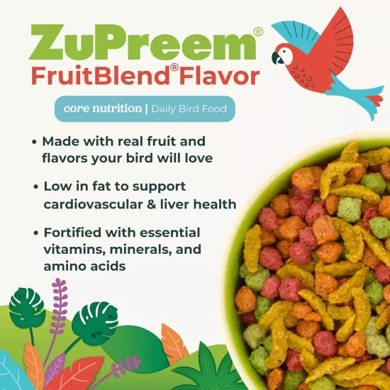 ZuPreem FruitBlend Flavor Pellets Bird Food for Medium Birds, 2 lb - Daily Blend