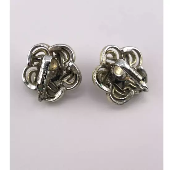 Vintage Coro Signed Silver Tone Flower Clip On Earrings