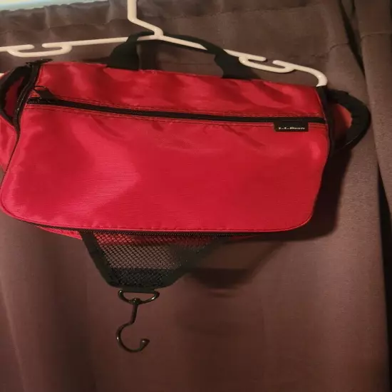 LL Bean Travel Toiletry Bag Personal Organizer Hanging Red Nylon 10"x9""