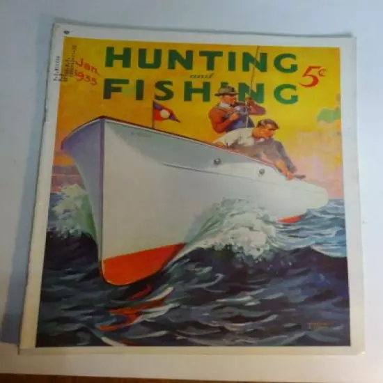 1935 Hunting And Fishing Magazine January issue Fishing in Boat