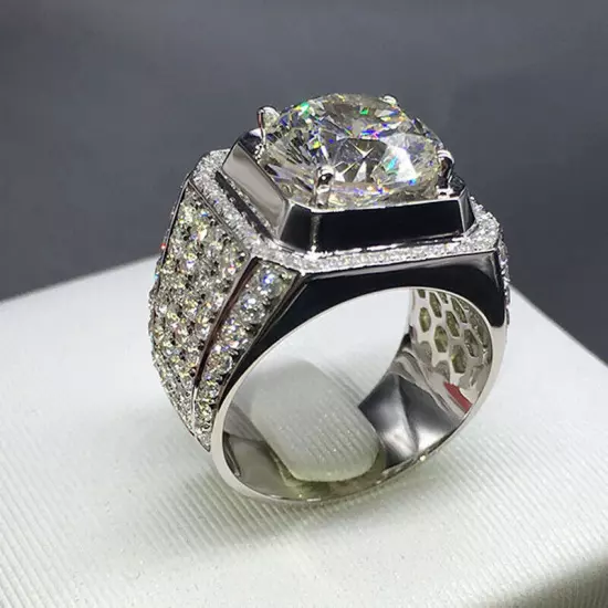 Men's 2 Carat Natural Zircon Crystal Luxury Ring 925 Silver Rings