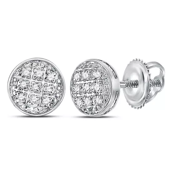 10K White Gold Mens Round Diamond Circle Earrings 1/20 Cttw