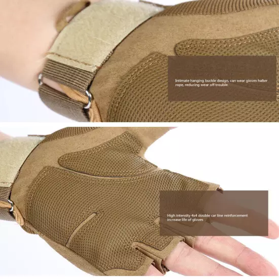  Tactical Half Finger Gloves Combat Hand Protective Gear Handwear DE