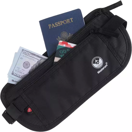 Travel Money Belt - Slim Passport Holder Secure Hidden Travel Pouch with RFID Bl