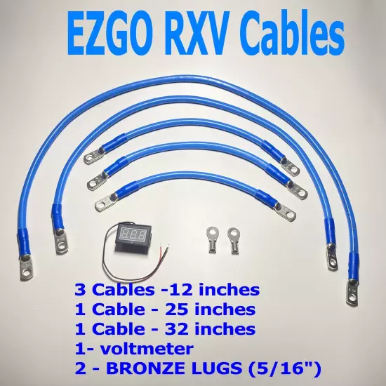 4 AWG EZGO RXV Golf Cart 48V 4 Gauge Battery Cable Wiring Set 5pcs - BLUE