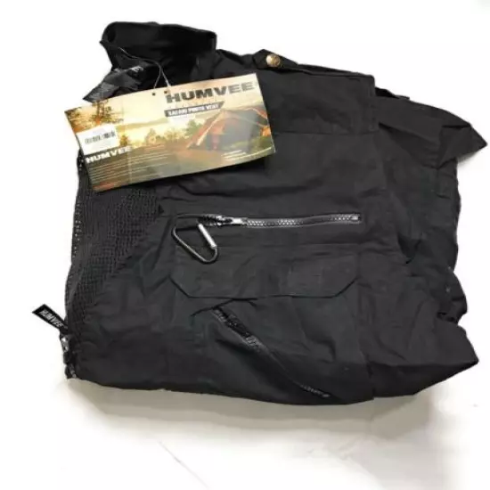 Humvee Safari Photo 100% Cotton Hunting Vest with 21 Pockets, Black, Size 2XL