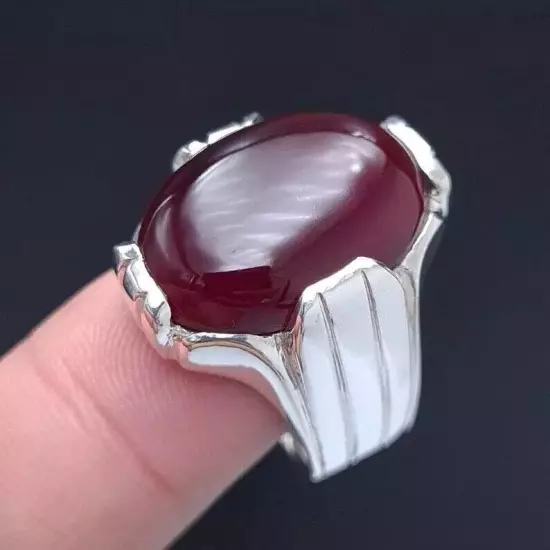 Stunning Deep Blood Red Yemeni Aqeeq Ring - Mens Yamni Agate Ring, Perfect Chris