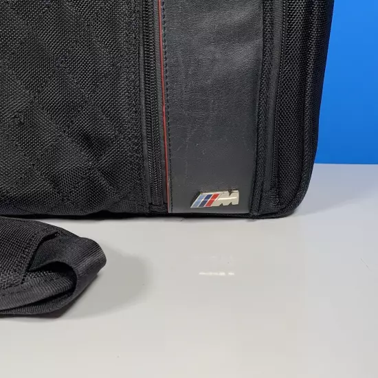 Genuine Bmw M Leather Laptop Bag Clean Multiple Pockets & Arm Strap Black & Red