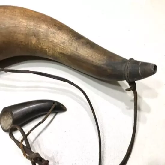 VINTAGE ANTIQUE MID 1800’ US CIVIL WAR POWDER HORN HAND CARVED OLD