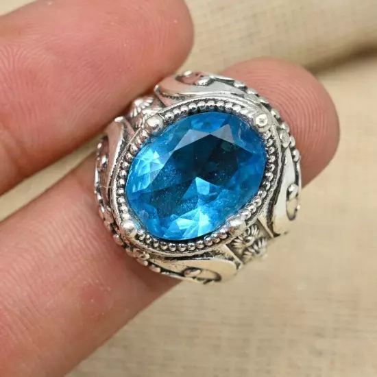 Blue Topaz Ring 925 Sterling Silver Men's Statement Anniversary Ring Al Size B51