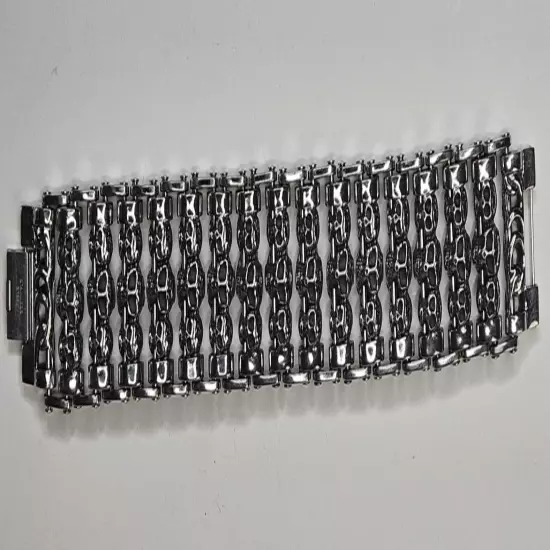 Men Silver Stainless Steel Bracelet Skull Chain Link Biker Goth 8.5"L x 1.25"W