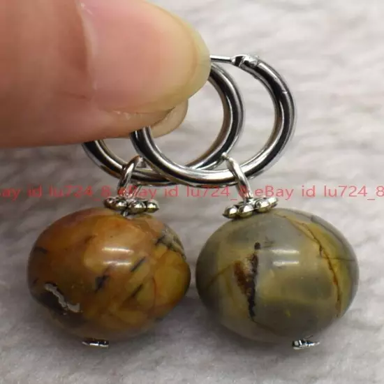 8/10/12mm Natural Multicolor Gemstone Round Beads Silver Leverback Earrings