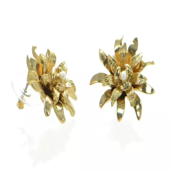 Oscar De La Renta Gold-tone Flower Earrings -Guaranteed Authentic