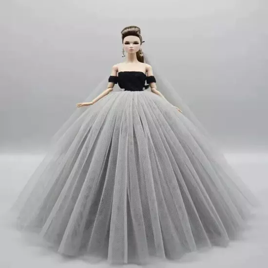 Black Style 1/6 Doll Clothes Handmade Wedding Dress 11.5" Dolls Outfits Gown Toy