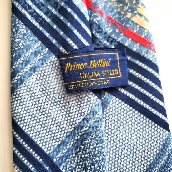 Prince Bellini Italian styled tie plaid blue yellow red polyester 58 x 4.25