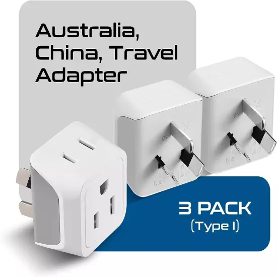 Ceptics US to Australia , China, New Zealand Power Adapter, 2 in 1 Type I 3 Pac