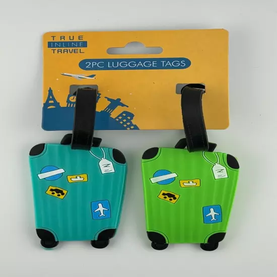 Set of 1 (2 tags) Luggage shaped Suitcase Travel Tags - Blue Red Teal Green Grey