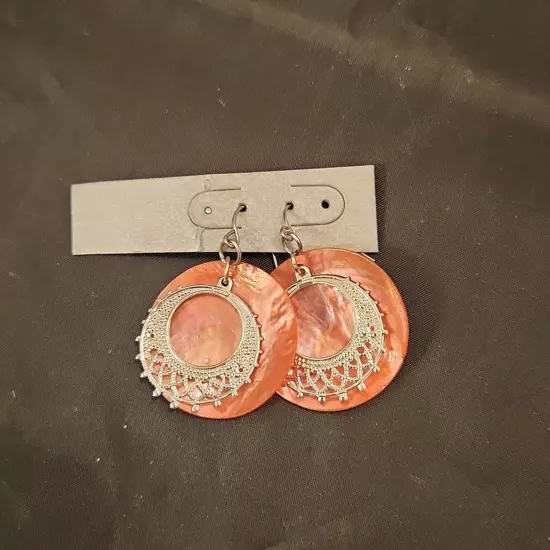 Pink Circle Shell Dangle Earrings