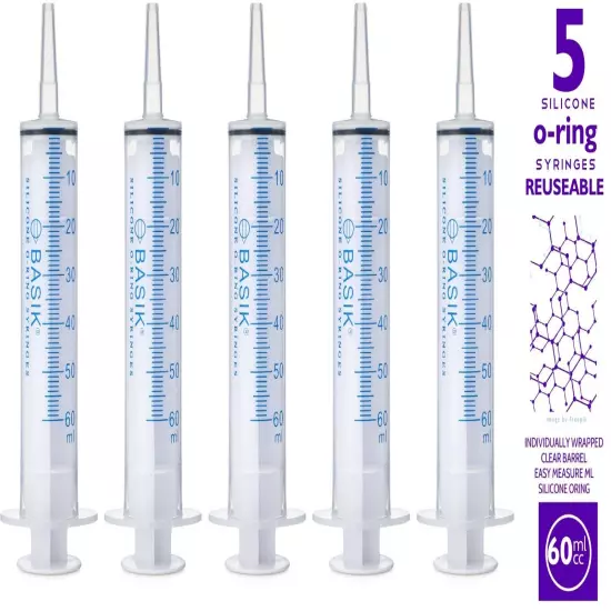 60cc | 60ml Enteral Feeding Reusable Syringe Silicone O-ring Catheter Tip 5/pak