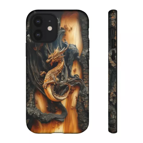 For iPhone, Samsung Galaxy, Pixel - Phone Case Cover - Carved Wood Dragon Print