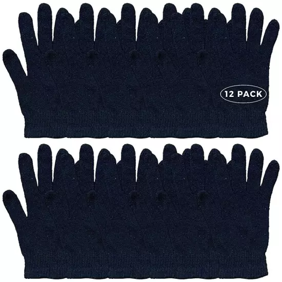 12 PK Wholesale Bulk Winter Gloves Unisex, Bulk Pack Warm Thermal Gloves, Black