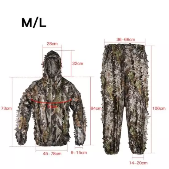 Leaf Ghillie Suit Woodland Camo Camouflage Clothing 3D Leaves Jacket Pants Set 