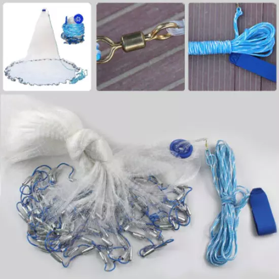 8ft/12ft/16ft Saltwater Fishing Cast Net For Bait Trap Height Easy Throw Sink US