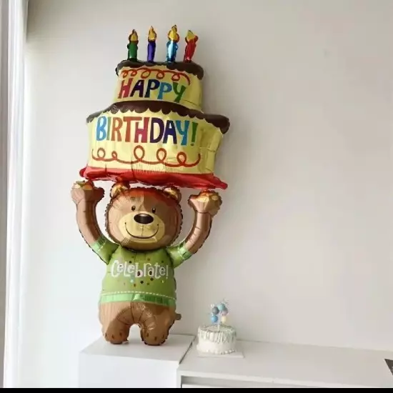 1 Pcs Bear Holding Cake Aluminum Film Balloon,perfect For Parties NO Helium! 