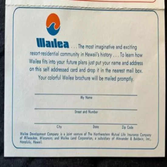 RARE! 1970's VTG Wailea "Blue Course" Golf Scorecard & Property Info Postcard 