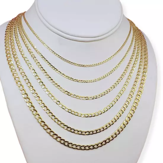 10K Solid Yellow Gold 2mm-7.5mm Curb Cuban Chain Link Necklace Bracelet 7"-30"