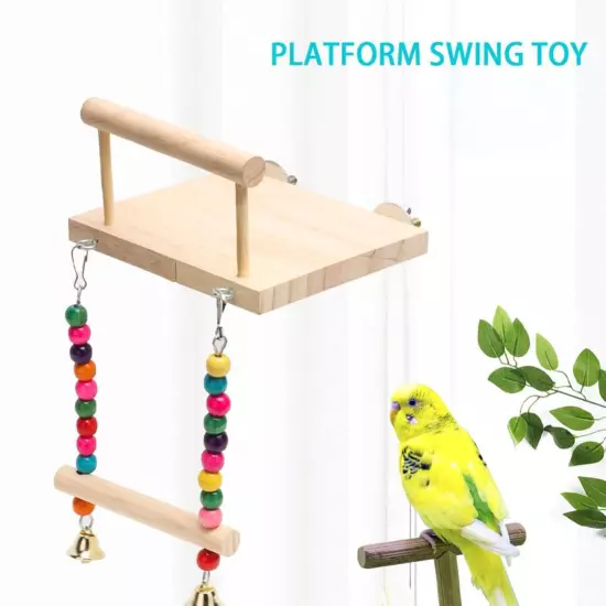 Bird Platform Wooden Parakeet Toys With Swing for Cage Bird Perches With Rattle