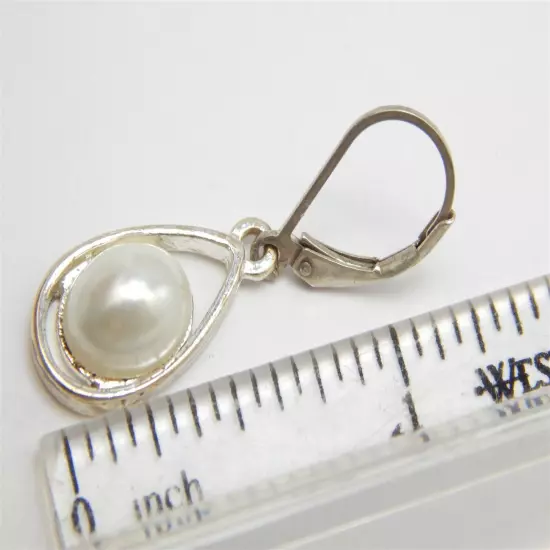 WHITE PEARL SILVER LEVERBACK DANGLE EARRINGS LIGHTWEIGHT