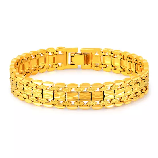 Fashion Cool 24K Yellow Gold Plated Gear Chains Bracelet 12mm 8" for Men