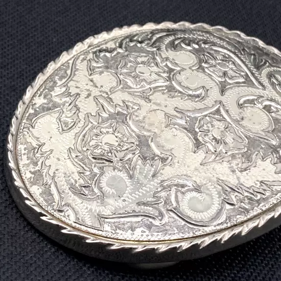 Western Woman's Oval Belt Buckle Flowers Bloom Sparkling Decorative Silver Tone 