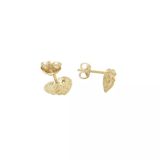 10K Yellow Gold Diamond Cut Nugget Heart Earrings 8 mm