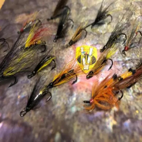 Selection of 16 new and used Dressed Double Salmon Flies size 8, 10,12 & 14