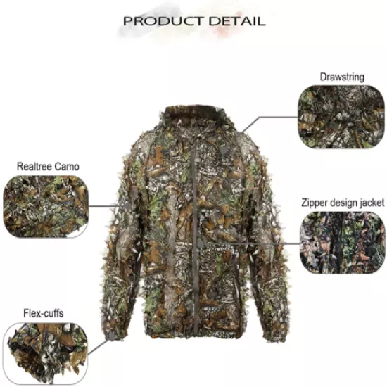 Ghillie Suit 3D Leafy Camo Hunting Suits Woodland Gilly Suits XL or XXL Costume