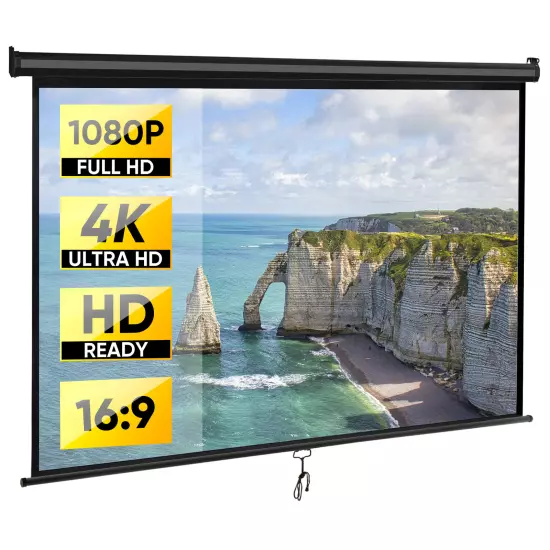 80 inch Projection Screen Movie Theater Portable 16:9 HD Rear Front Movie Black