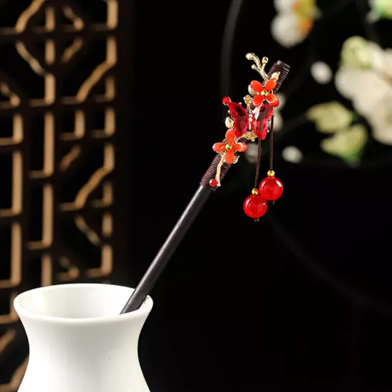 Womens Wooden Hair Stick Pins Chopstick Handmade Flower Hairpins Chinese Style