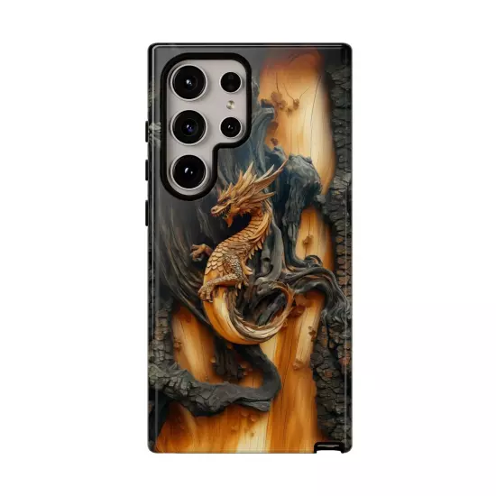 For iPhone, Samsung Galaxy, Pixel - Phone Case Cover - Carved Wood Dragon Print