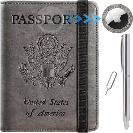 Airtag Passport Holder Cover Wallet Travel Essentials RFID Blocking Leather Card