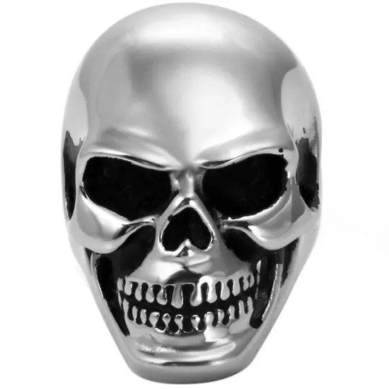 Heavy Gothic Skull Biker Stainless Steel Men's Ring High Polish Halloween Gift