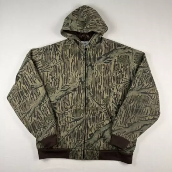 Vtg Muleskins by Carhartt Lined Hoodie Mossy Oak Treestand Camo Full Zip size XL