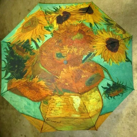 Sunflowers Van Gogh Print Compact Travel Umbrella Gold Turquoise NWT SHIPS FREE