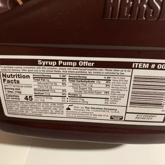 Hershey's Chocolate Syrup - 7 lb 8 oz 2025 Expiration Date