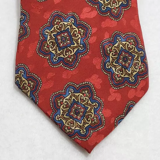 Addison on Madison Handmade Business Silk Necktie Deep Red w Medallion Pattern