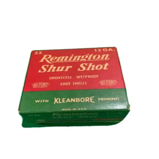 Vintage Remington "Kleanbore" Shur Shot DuPont 12 ga. shell box EMPTY! (B3)