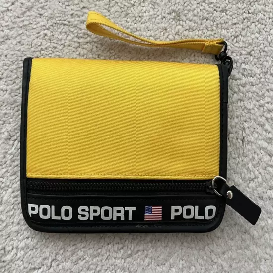 VTG Polo Sport Ralph Lauren Wristlet Travel Credit Card Wallet Case Nylon Yellow